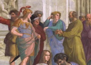 Five men in classical clothes talking.