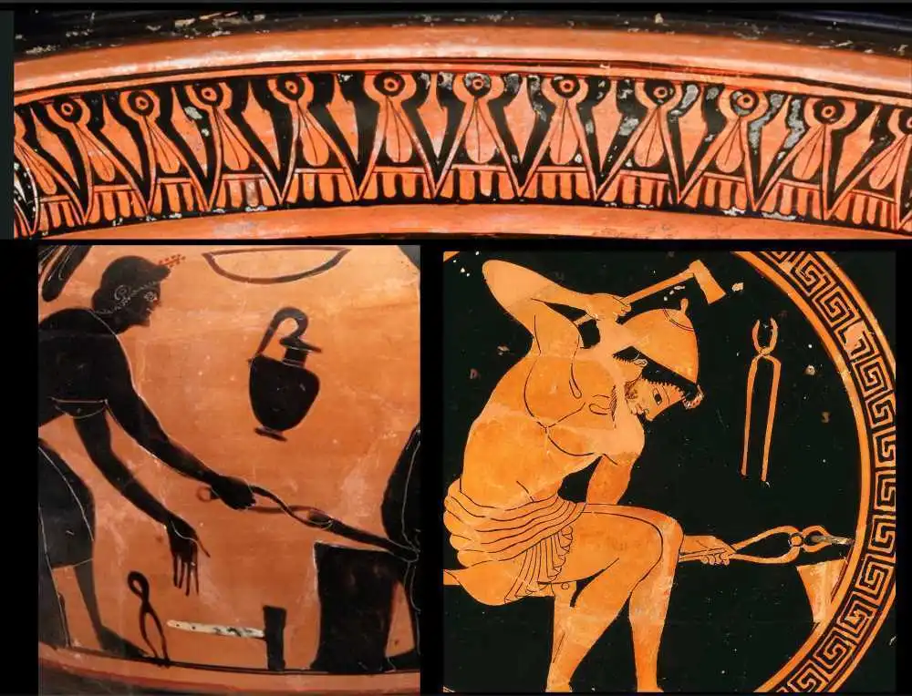 greek vase depicting a blacksmith